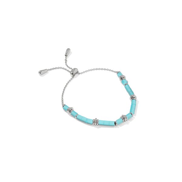 Bree Beaded Delicate Chain Bracelet - Rhodium/Turquoise Vaughan's Jewelry Edenton, NC