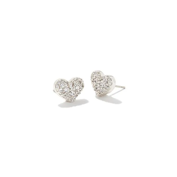 Ari Pave Crystal Heart Earring - Rhodium/White CZ - WIN22 Vaughan's Jewelry Edenton, NC