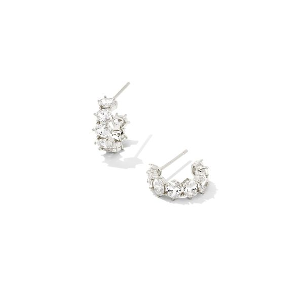 Cailin Crystal Huggie Earrings - Rhodium/White CZ - SPRING23 Vaughan's Jewelry Edenton, NC