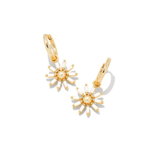 Madison Daisy Huggie Earrings - Gold/White Opaque Glass - SPRING23 Vaughan's Jewelry Edenton, NC