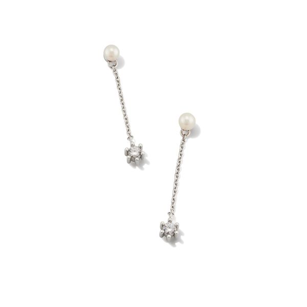 Leighton Pearl Linear Earrings - Rhodium/White Pearl - FALL23 Vaughan's Jewelry Edenton, NC