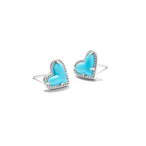 Ari Heart Stud Earrings - Rhodium/Turquoise Vaughan's Jewelry Edenton, NC