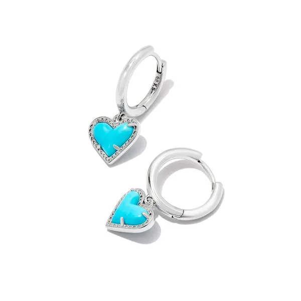 Ari Heart Huggie Earrings - Rhodium/Turquoise Vaughan's Jewelry Edenton, NC