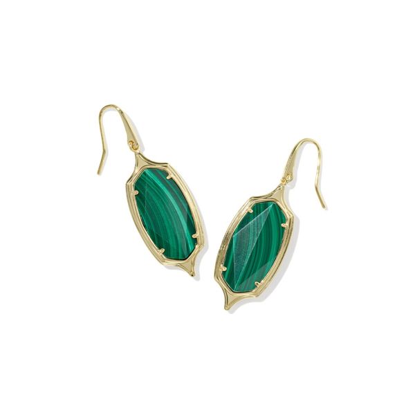 Dani Step Frame Drop Earrings - Gold/Green Malachite Vaughan's Jewelry Edenton, NC