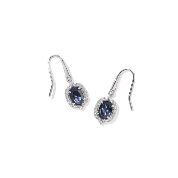 Daphne Crystal Frame Drop Earrings - Rhodium/Dark Indigo Illusion Vaughan's Jewelry Edenton, NC