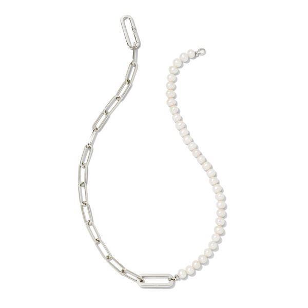 Ashton Half Chain Necklace - Rhodium/White Pearl - SPRING23 Vaughan's Jewelry Edenton, NC