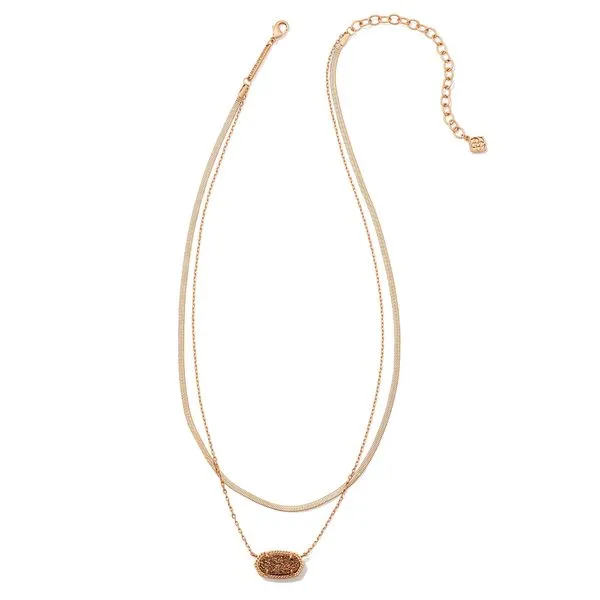 Elisa Herringbone Multistrand Necklace - Rose/Rose Gold Drusy - FALL23 Vaughan's Jewelry Edenton, NC
