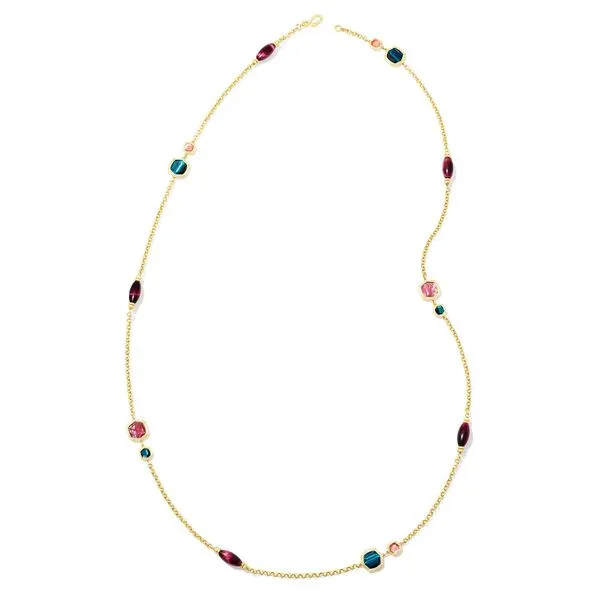 Monica Long Strand Necklace - Gold/Teal Mix - FALL23 Vaughan's Jewelry Edenton, NC