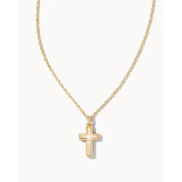 Cross Pendant Necklace -- Gold/White Opal Vaughan's Jewelry Edenton, NC