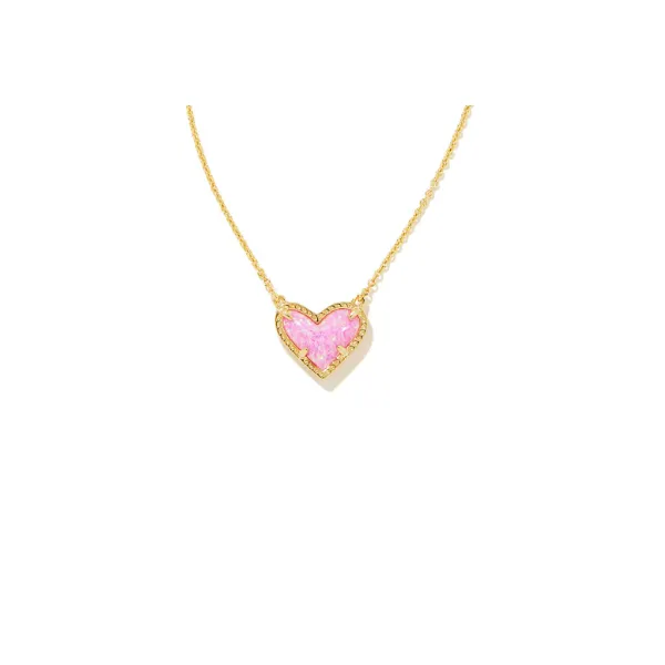 Ari Heart Short Pendant Necklace - Gold/Bubblegum Pink Opal Vaughan's Jewelry Edenton, NC