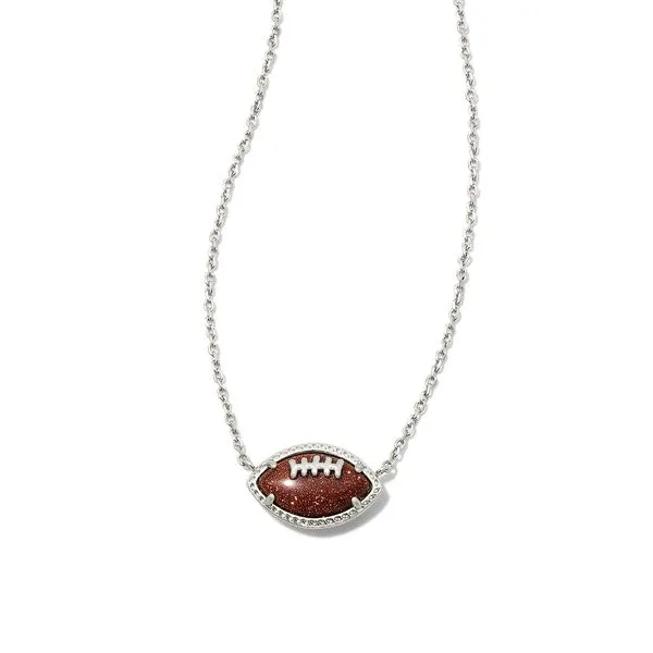 Football Short Pendant Necklace - Rhodium/Orange Goldstone Vaughan's Jewelry Edenton, NC
