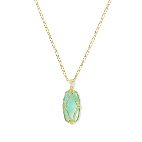 Elle Lattice Frame Long Necklace - Gold/Light Green MOP Vaughan's Jewelry Edenton, NC