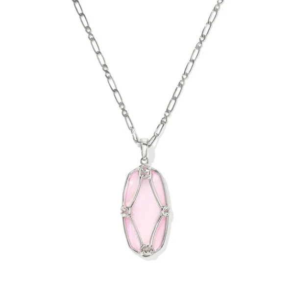 Elle Lattice Frame Long Necklace - Rhodium/Blush Ivory MOP Vaughan's Jewelry Edenton, NC