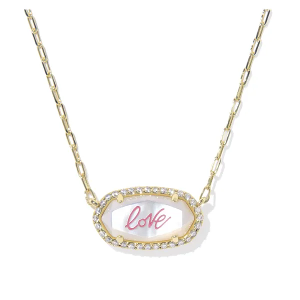 Elisa Pave Frame Pendant Necklace - Gold/Ivory MOP Love Script Vaughan's Jewelry Edenton, NC