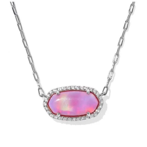 Elisa Pave' Frame Pendant Necklace - Rhodium/Pink Opalescent Resin Vaughan's Jewelry Edenton, NC