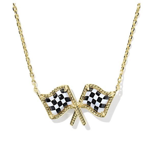 Checkered Flag Pendant Necklace - Gold/White MOP Vaughan's Jewelry Edenton, NC