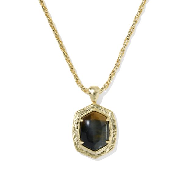 Tiger Striped Daphne Small Long Pendant Necklace, Gold/Dark Brown Tiger's Eye Vaughan's Jewelry Edenton, NC