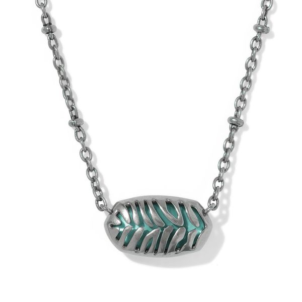 Tiger Striped Elisa Short Pendant Necklace, Vintage Silver/Blue Marble Image 2 Vaughan's Jewelry Edenton, NC