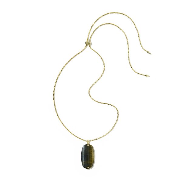 Danielle Riveted Long Pendant Necklace - Gold/Dark Brown Hawks Eye Vaughan's Jewelry Edenton, NC