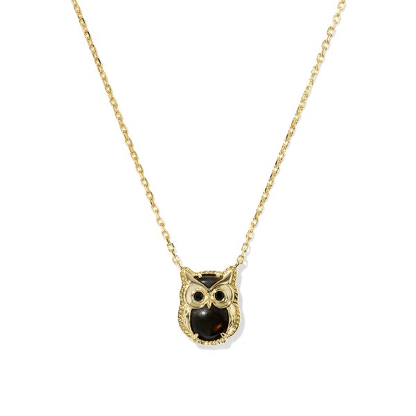 Owl Short Pendant Necklace - Gold/Gold Sheen Obsidian Vaughan's Jewelry Edenton, NC