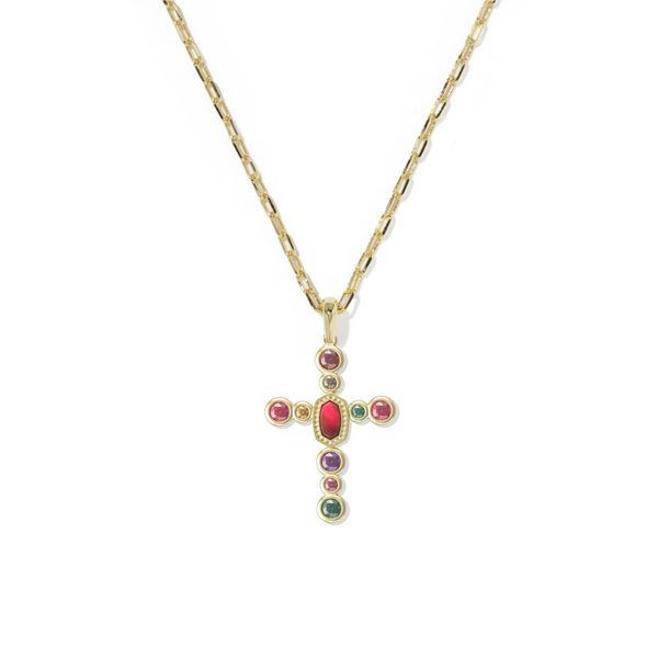 Cross Tennis Pendant Necklace - Gold/Dark Multi Mix Vaughan's Jewelry Edenton, NC