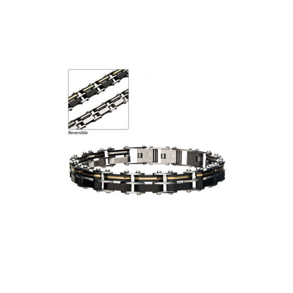 Stainless Steel Gold/Black IP Reversible Bracelet with Fold Over Clasp Vaughan's Jewelry Edenton, NC