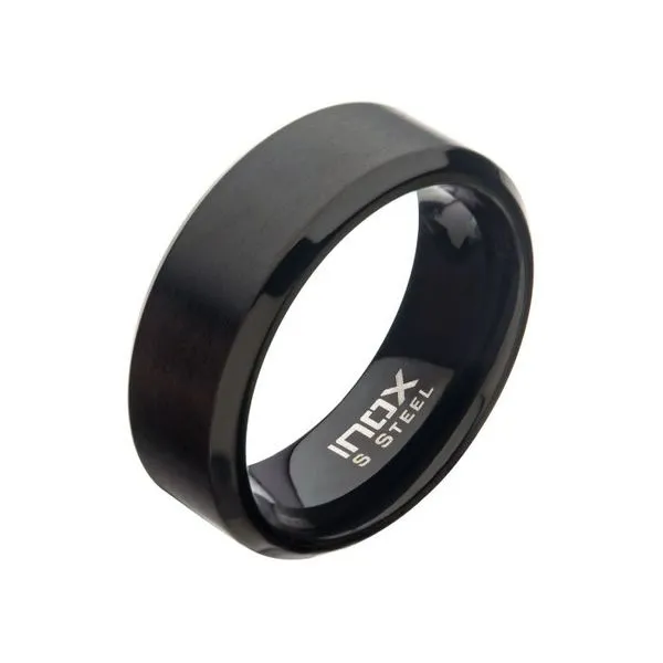 12, 8mm Matte Stainless Steel & Black IP Beveled Ring Vaughan's Jewelry Edenton, NC