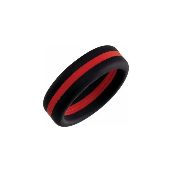 10, Black with Red Stripe Silicone Dome Comfort-Fit Band Vaughan's Jewelry Edenton, NC