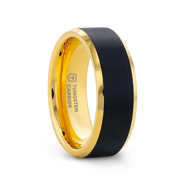 9, 8mm Gaston GP Tungsten Polished Beveled Edge Ring w/ Brushed Black Center Vaughan's Jewelry Edenton, NC