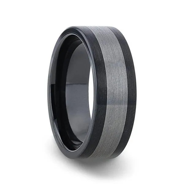 11, 8mm Endast Black Ceramic w/ Brushed Tungsten Inlay Vaughan's Jewelry Edenton, NC