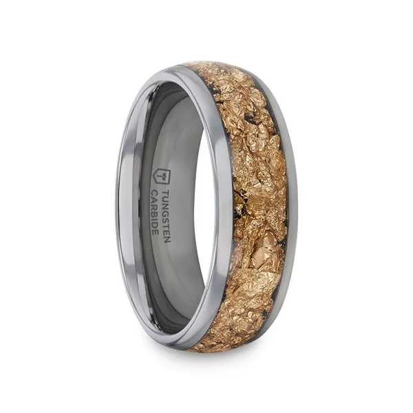 9.5, 8mm Luxe Tungsten Band w/ Gold Flake Inlay Vaughan's Jewelry Edenton, NC