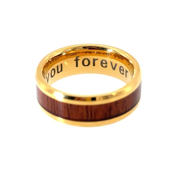 9.5, 8mm GP AZTEC Mahogany Inlaid Tungsten Carbide Ring with Polished Beveled Edges Engraved 