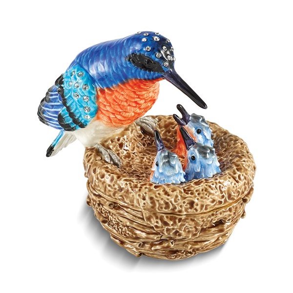 Bejeweled RYANN Kingfisher Bird with Babies Trinket Box Vaughan's Jewelry Edenton, NC