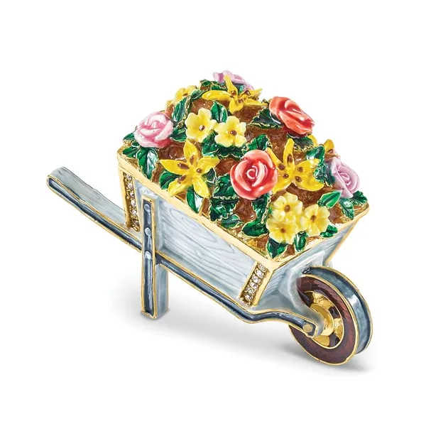 BLOSSOMS Bejeweled Flowers in Wheelbarrow Trinket Box Vaughan's Jewelry Edenton, NC