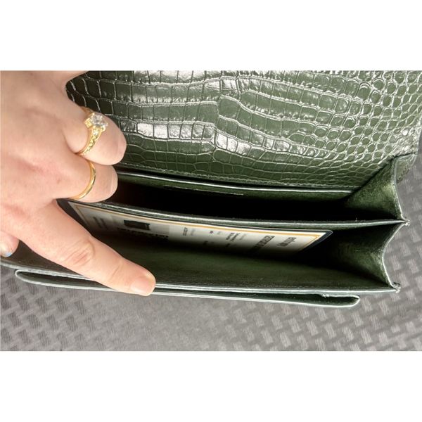 Saint Laurent Green Crocodile Embossed Sunset Shoulder Bag (Preowned, Final Sale) Image 3 Vaughan's Jewelry Edenton, NC