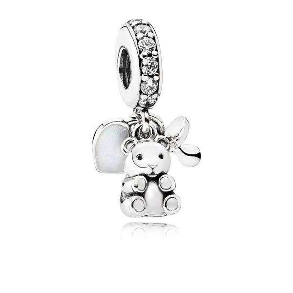 Baby Teddy Bear Dangle Charms, Silver Enamel & Clear CZ Vaughan's Jewelry Edenton, NC