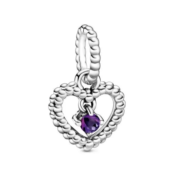 Beaded Heart Dangle Charm, Purple Crystal (February) Vaughan's Jewelry Edenton, NC