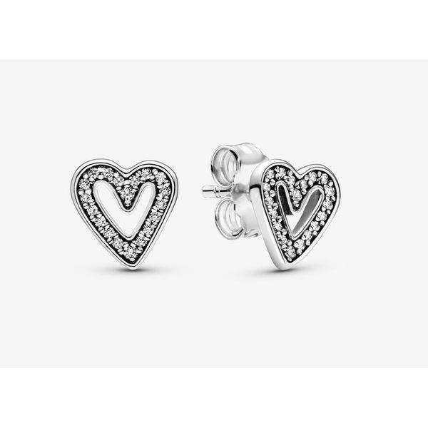 Sparkling Freehand Heart Studs, Clear CZ Vaughan's Jewelry Edenton, NC
