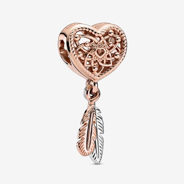 RGP Openwork Heart & Two Feathers Dreamcatcher Charm --- RETIRED Vaughan's Jewelry Edenton, NC