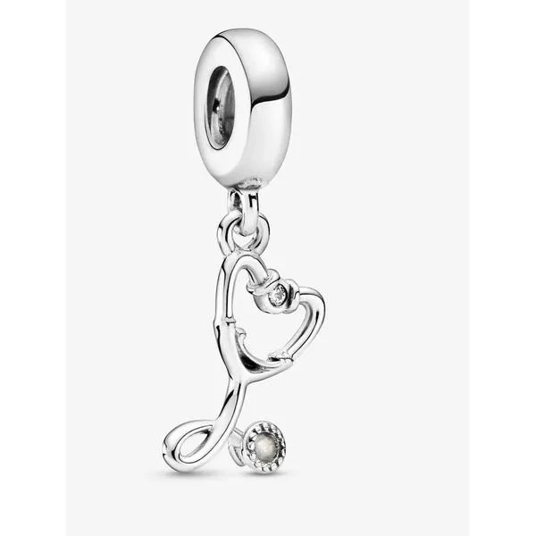 Stethoscope Heart Dangle Charm, Clear CZ Vaughan's Jewelry Edenton, NC