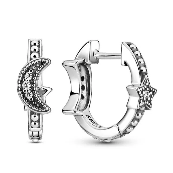 Crescent Moon & Starts Beaded Huggies, Clear CZ -- DISCONTINUED Vaughan's Jewelry Edenton, NC
