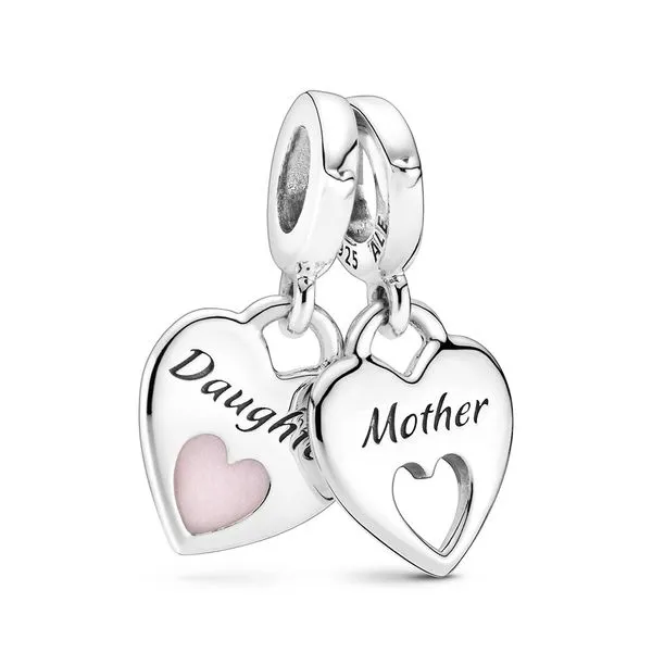 Double Heart Split Dangle, Pink Enamel Charm Vaughan's Jewelry Edenton, NC