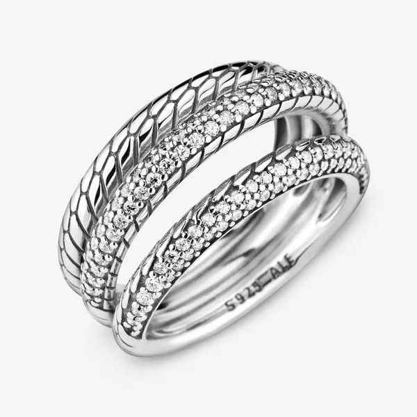 6, Triple Band Pave' Snake Chain Pattern Ring, Clear CZ -- RETIRED Vaughan's Jewelry Edenton, NC