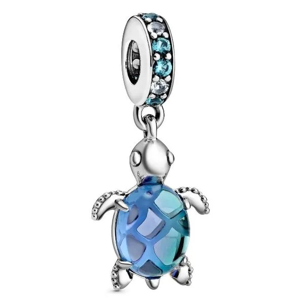 Murano Glass Sea Turtle Dangle Charm, Multi-Colored Crystal & Peacock Murano Vaughan's Jewelry Edenton, NC