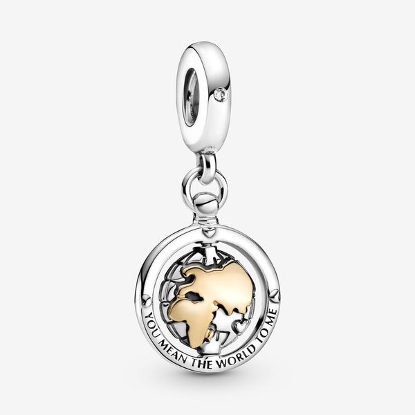 Spinning World Dangle Charm with Gold & Clear CZ-- RETIRE Vaughan's Jewelry Edenton, NC