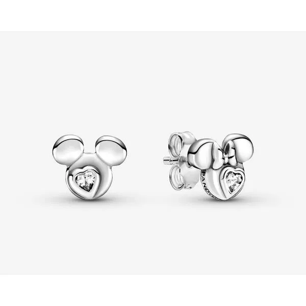 Disney Mickey & Minnie Mouse Silhouette Stud Earrings, Clear CZ Vaughan's Jewelry Edenton, NC