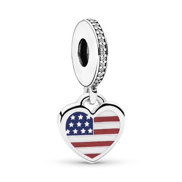 Pandora Heart Dangle Charm w/ CZ Bail - USA Flag Vaughan's Jewelry Edenton, NC