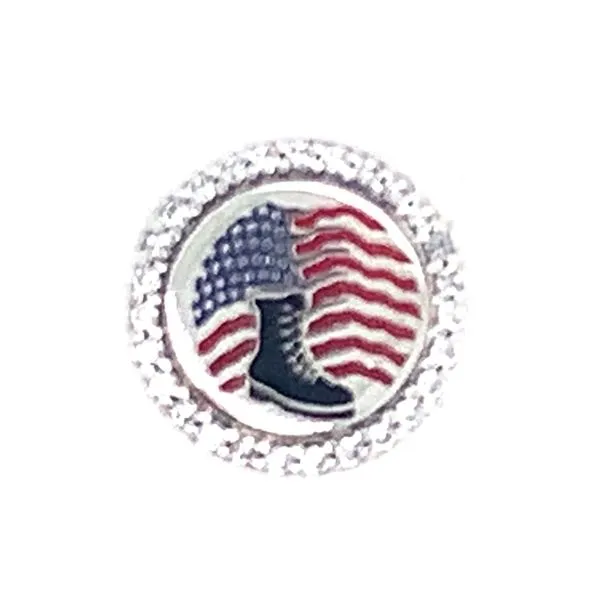 Combat Boot & US Flag, Red, Blue & Black Enamel, Clear CZ Vaughan's Jewelry Edenton, NC
