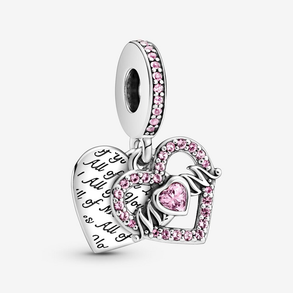 Heart & Mom Dangle Charm, Pink CZ & Crystals Vaughan's Jewelry Edenton, NC