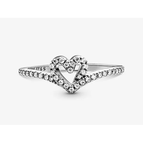 5, Sparkling Wishbone Heart Ring, Clear CZ Vaughan's Jewelry Edenton, NC